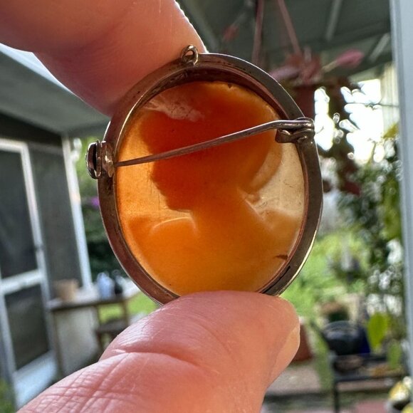 Vintage 800 Silver Shell Cameo Brooch Pendant - Picture 6 of 14